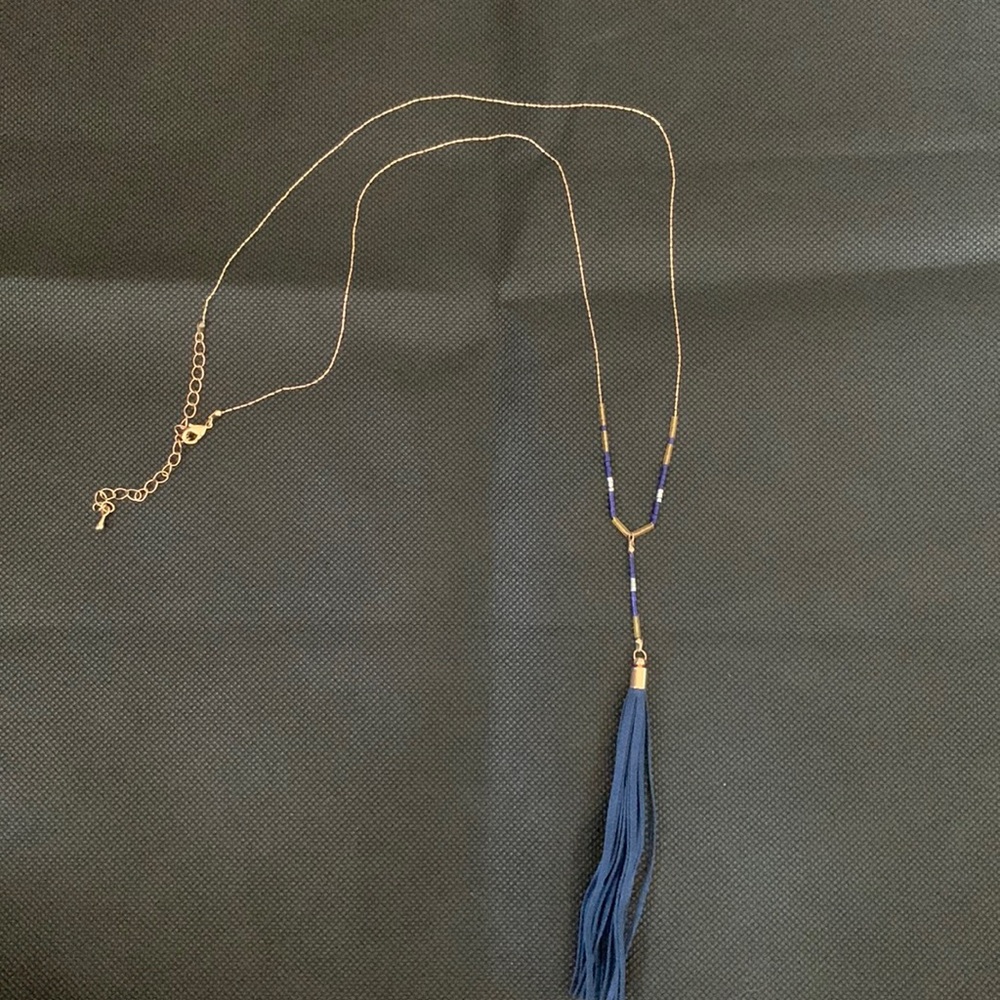 Fine gold chain with beading detail and suede tassel